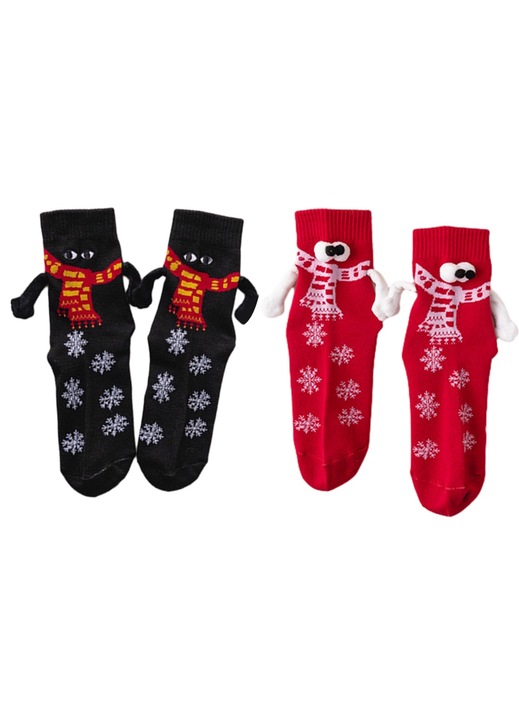 Set 2 perechi sosete cu design 3D si conexiune magnetica, bumbac, negru, universal