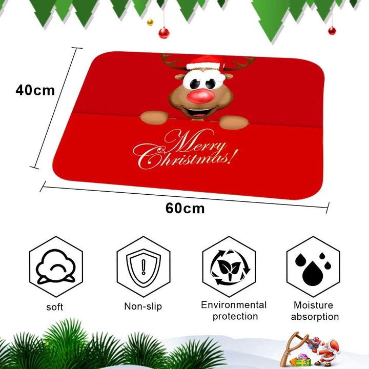 Elegáns karácsonyi mintás szőnyeg, csúszásgátló, poliészter filc, 40x60cm
