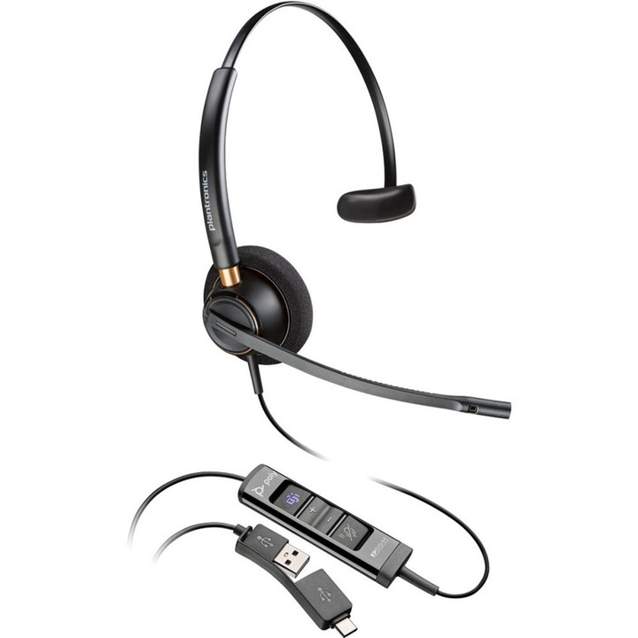 Casti mono cu fir HS-3800M, Hameco, USB, Negru