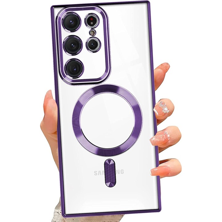 Husa Samsung Galaxy S23 Ultra, MagSafe Hybrid, fiolet, TPU, protectie camera
