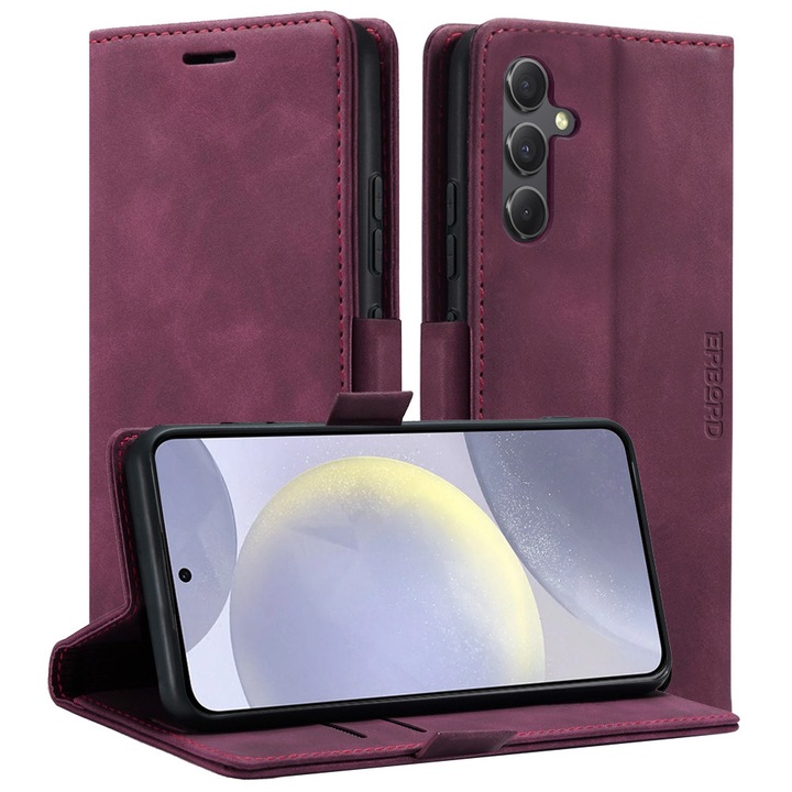 Husa telefon ERBORD Vintage, portofel cu clapa, rosu, pentru Samsung Galaxy S24