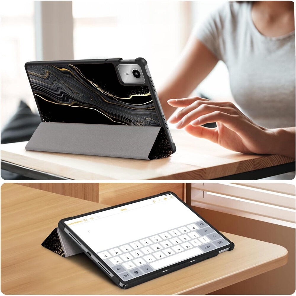 Husa pentru Lenovo Tab M11, SmartCase, functie stand, finisaj mat, negru/auriu
