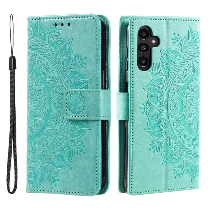 Etui pentru Samsung Galaxy A35 5G, XGSM, Mandala, verde, cu functie stand, din piele sintetica, set