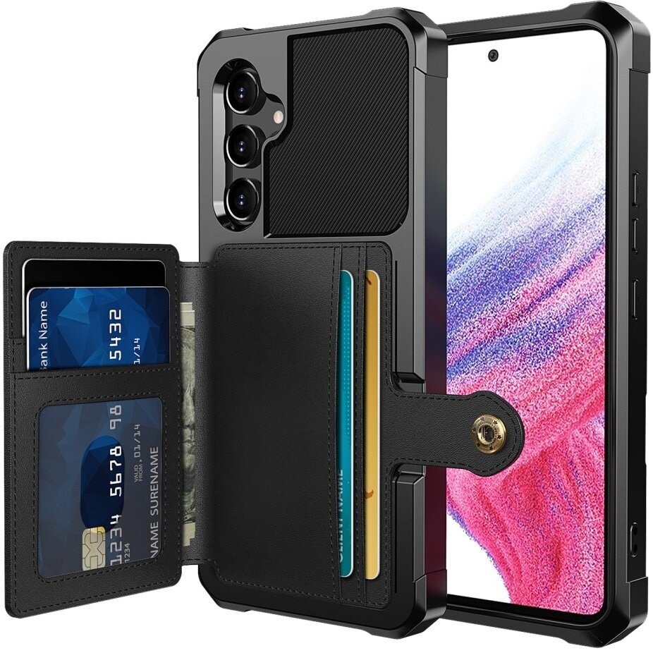 Husa telefon, XGSM, Compatibil cu Samsung Galaxy A54 5G, Piele ecologica, Buzunar card, Functie suport, Negru
