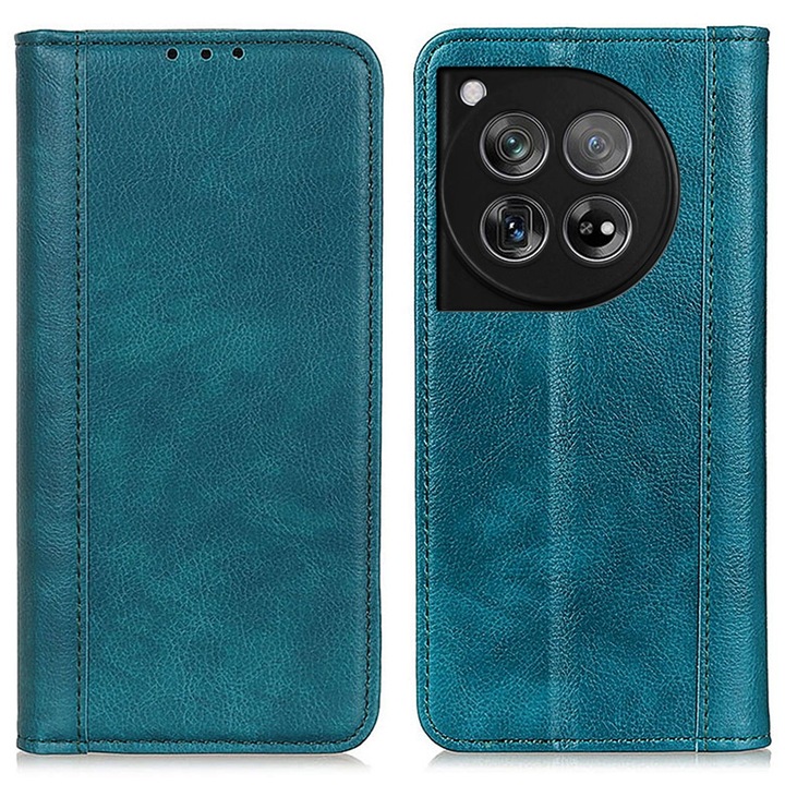 Etui portofel pentru OnePlus 12 5G, XGSM, piele naturala, verde, cu compartimente pentru carduri
