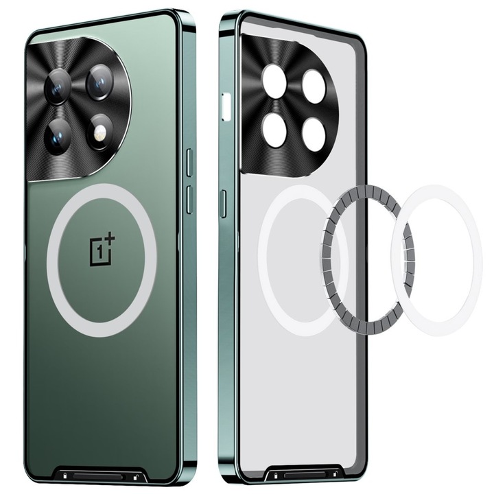 Husa de protectie pentru camera pentru OnePlus 12 5G, XGSM, CamShield MagSafe, TPU, transparenta/verde