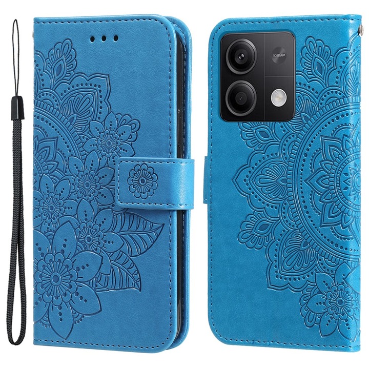 Husa telefon XGSM pentru Xiaomi Redmi Note 13 5G, Mandala, sintetica, albastra, functie stand