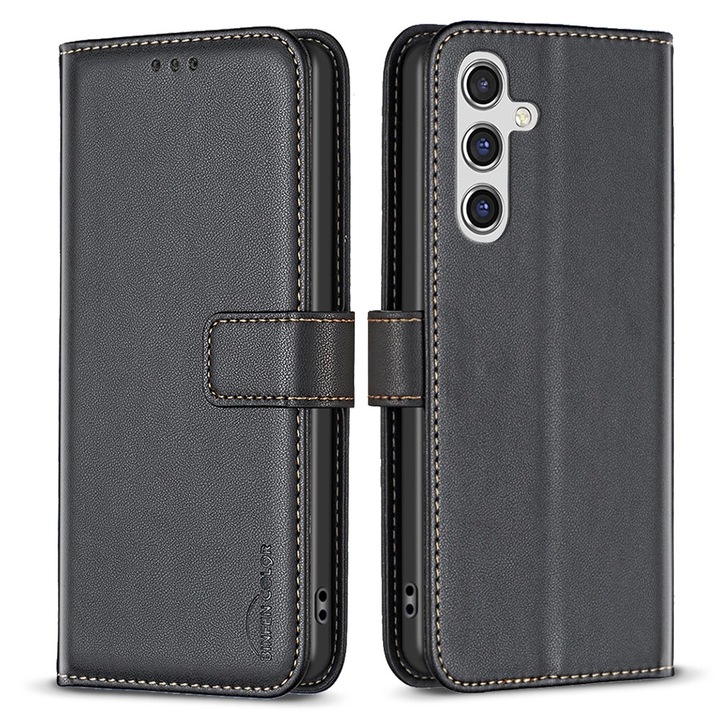 Husa telefon Samsung Galaxy A35 5G, BINFEN Wallet, ecologica, neagra, cu functie de suport, set