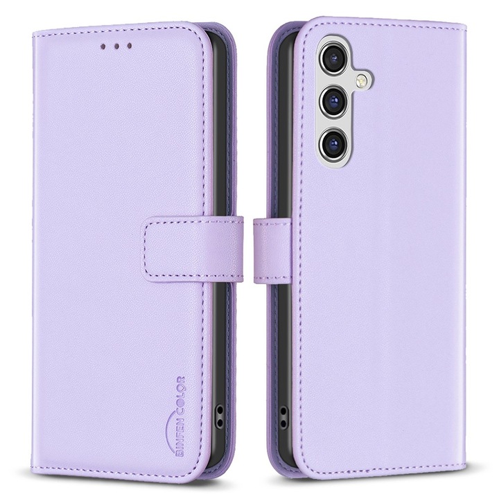 Husa telefon cu clapeta XGSM, pentru Samsung Galaxy A35 5G, violet, cu functie de suport, din piele ecologica