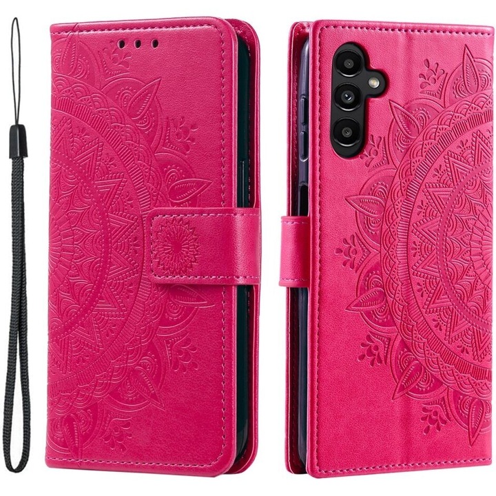 Etui pentru Samsung Galaxy A35 5G, Mandala, roz, piele sintetica, functie stand, set