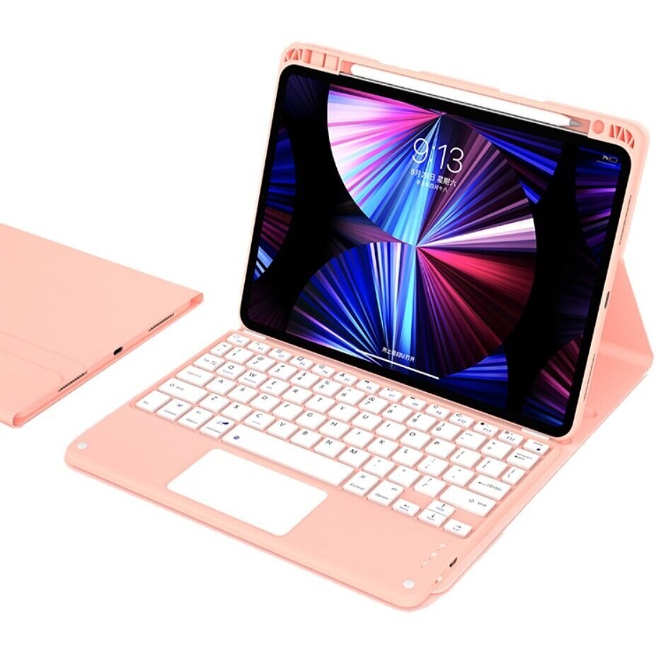 Husa tableta XGSM cu tastatura, suport pen, TouchPad, roz, pentru iPad 10.2 2021/2020/2019/Air 10.5 2019