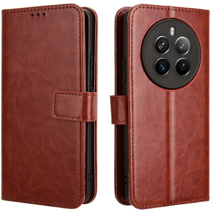 Etui telefon, XGSM, Crazy Horse Wallet, ecologic, brown, pentru Realme 12 Pro 5G / 12 Pro+ 5G