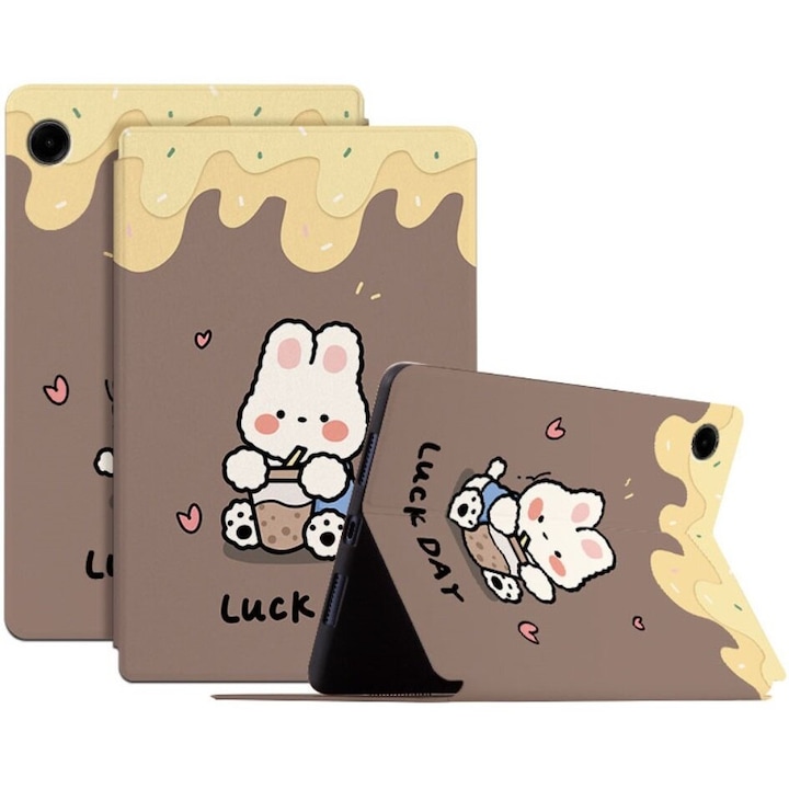 Husa tableta XGSM pentru Samsung Galaxy Tab A9, functie stand, culoare milk tea rabbit