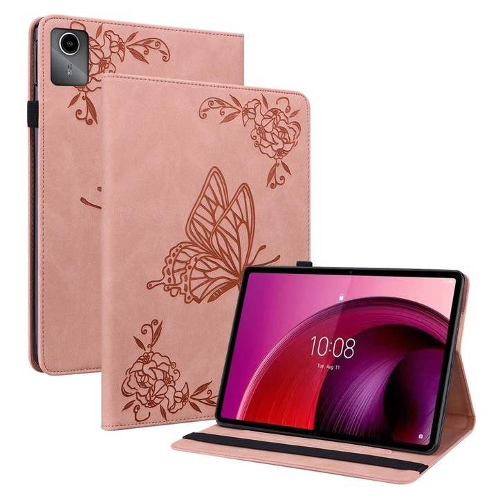 Husa tableta, XGSM, Butterfly, Compatibil cu Lenovo Tab M11, Piele ecologica, Functie stand, Roz