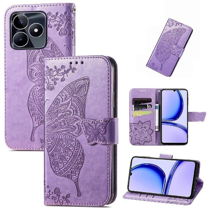 Etui telefon, XGSM, pentru Realme Note 50, piele sintetica, functie stand, violet