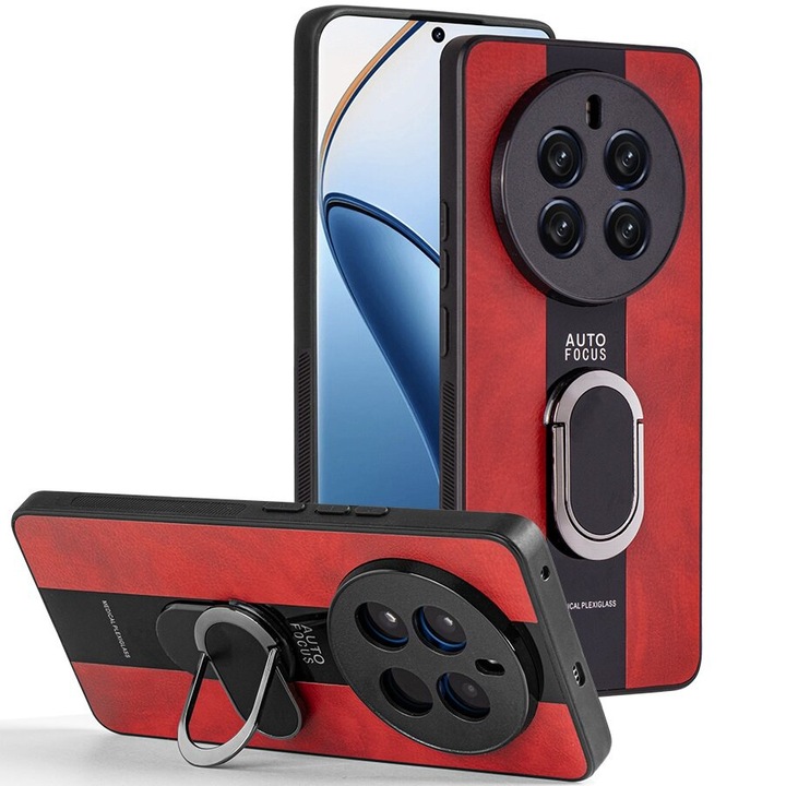 Etui pentru telefon, ERBORD, Realme 12 Pro 5G / 12 Pro+ 5G, hibrid, rosu, cu suport si inel de prindere