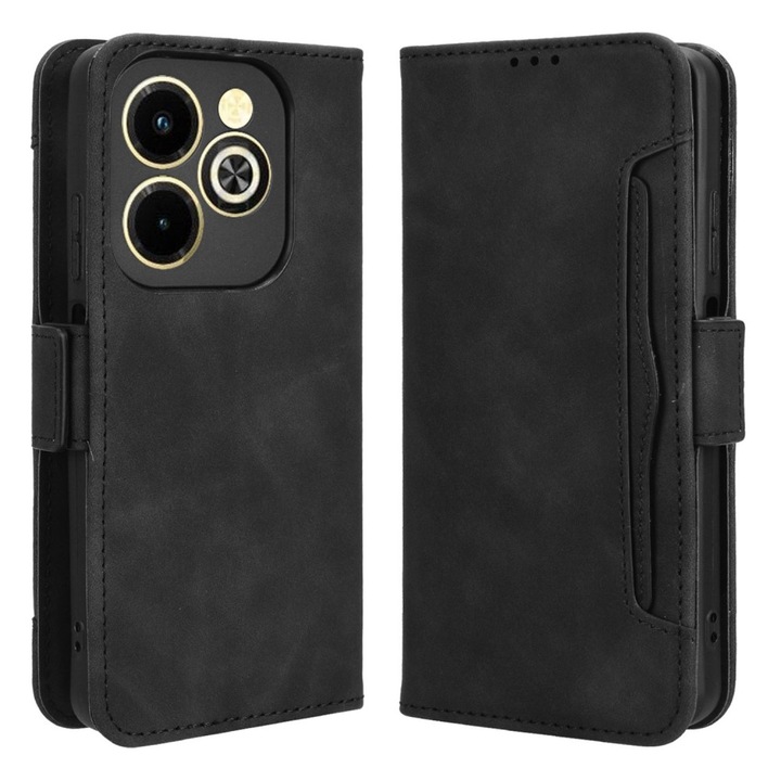 Husa telefon tip carte, XGSM, Compatibil cu Infinix Hot 40i, Piele ecologica, Slot pentru carduri, Negru