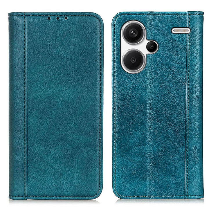 Husa telefon XGSM pentru Xiaomi Redmi Note 13 Pro+, piele naturala, verde, cu compartimente pentru carduri