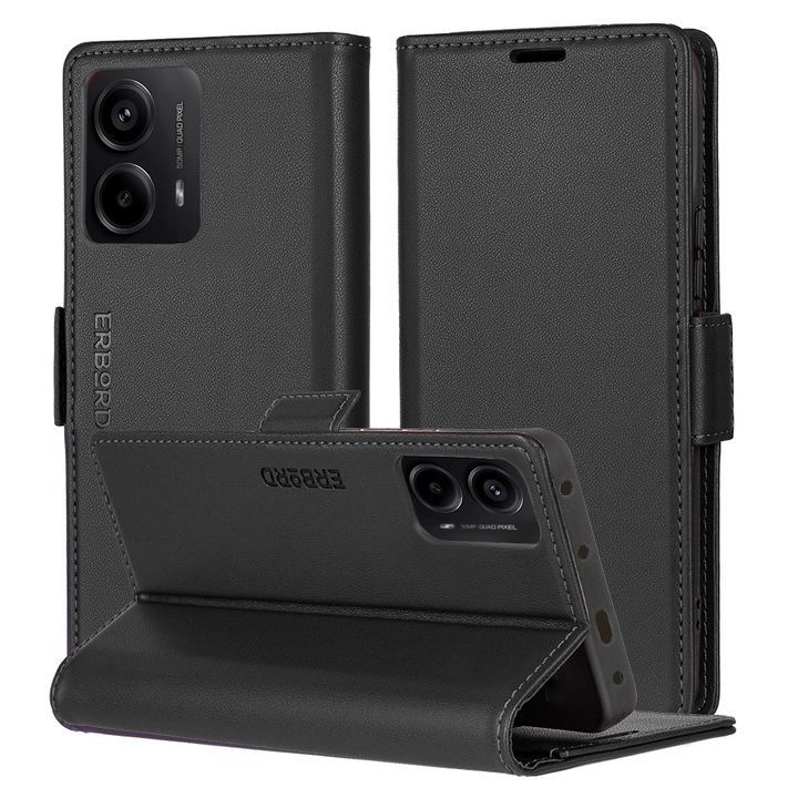 Etui pentru Motorola Moto G24 Power, portofel cu clapa, negru, functie suport, dimensiuni precise