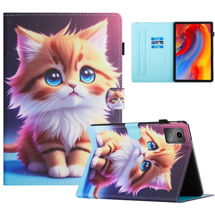 Husa tableta, XGSM, Silicon, Pentru Lenovo Tab M11, Functie stand, Design pisica, Multicolor