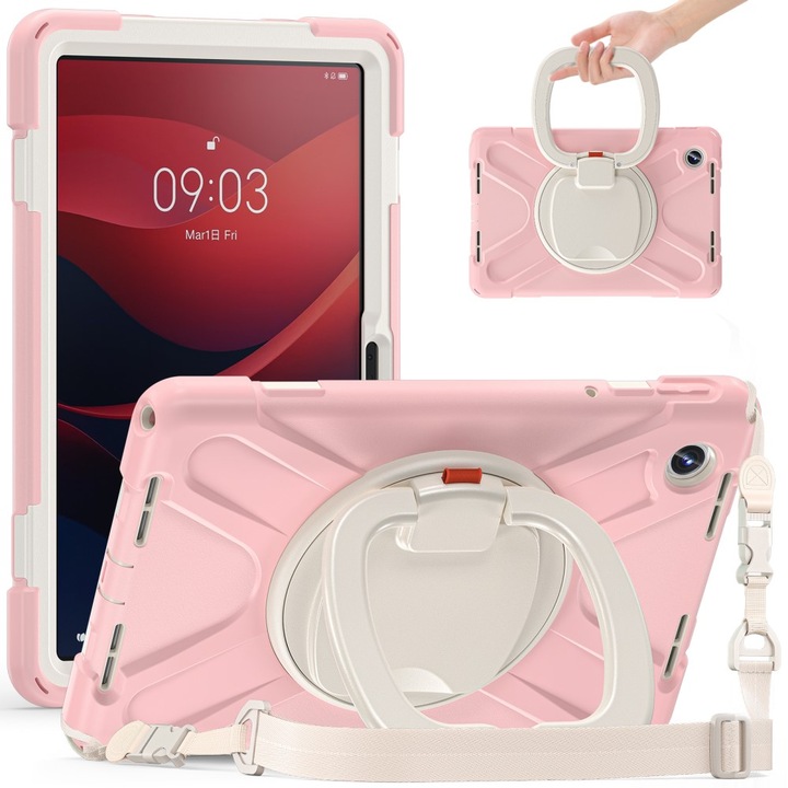 Husa pentru Lenovo Tab M11, XGSM, rezistenta la socuri, cu maner-suport, roz