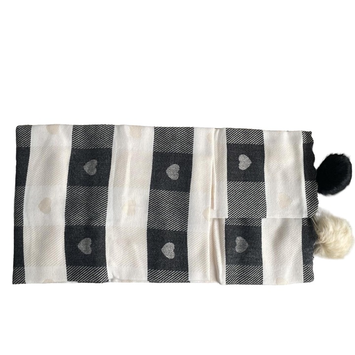 Esarfa dama Pashmina, multicolor, model cu inimioare, 70x180cm