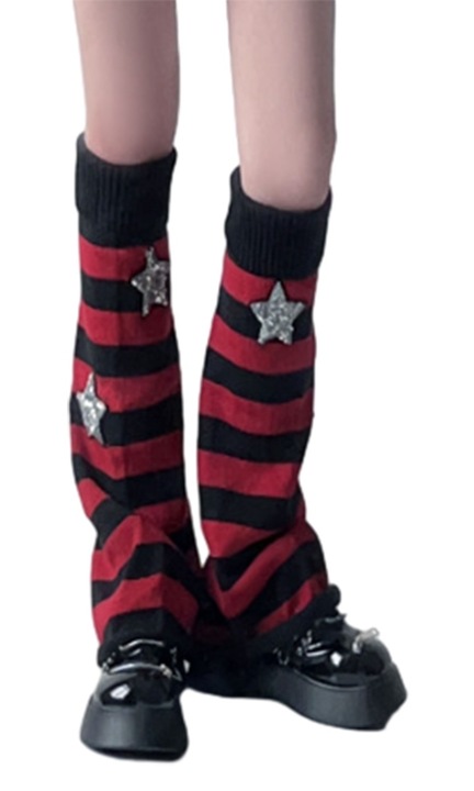 Incalzitoare pentru picioare Kawaii in stil japonez pentru femei, Acril, Negru/Rosu, One Size INTL