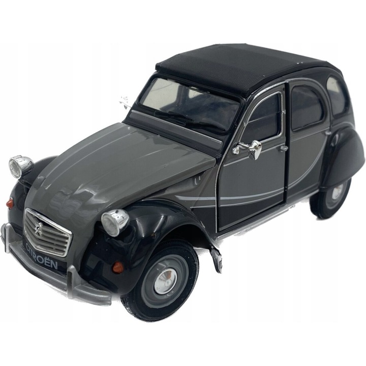 Citroen 2CV 6 Charleston modellautó, Welly, fém, 1/24, 17 x 9 x 6,5 cm, fekete/szürke
