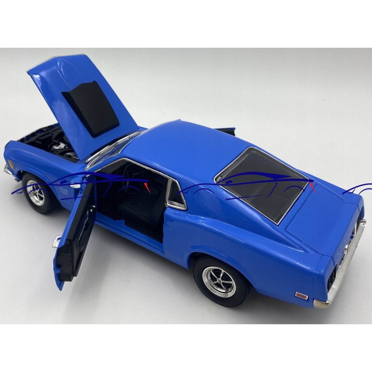 Macheta auto, Motormax, Ford Mustang Boss 429 1970, 1/18, albastru