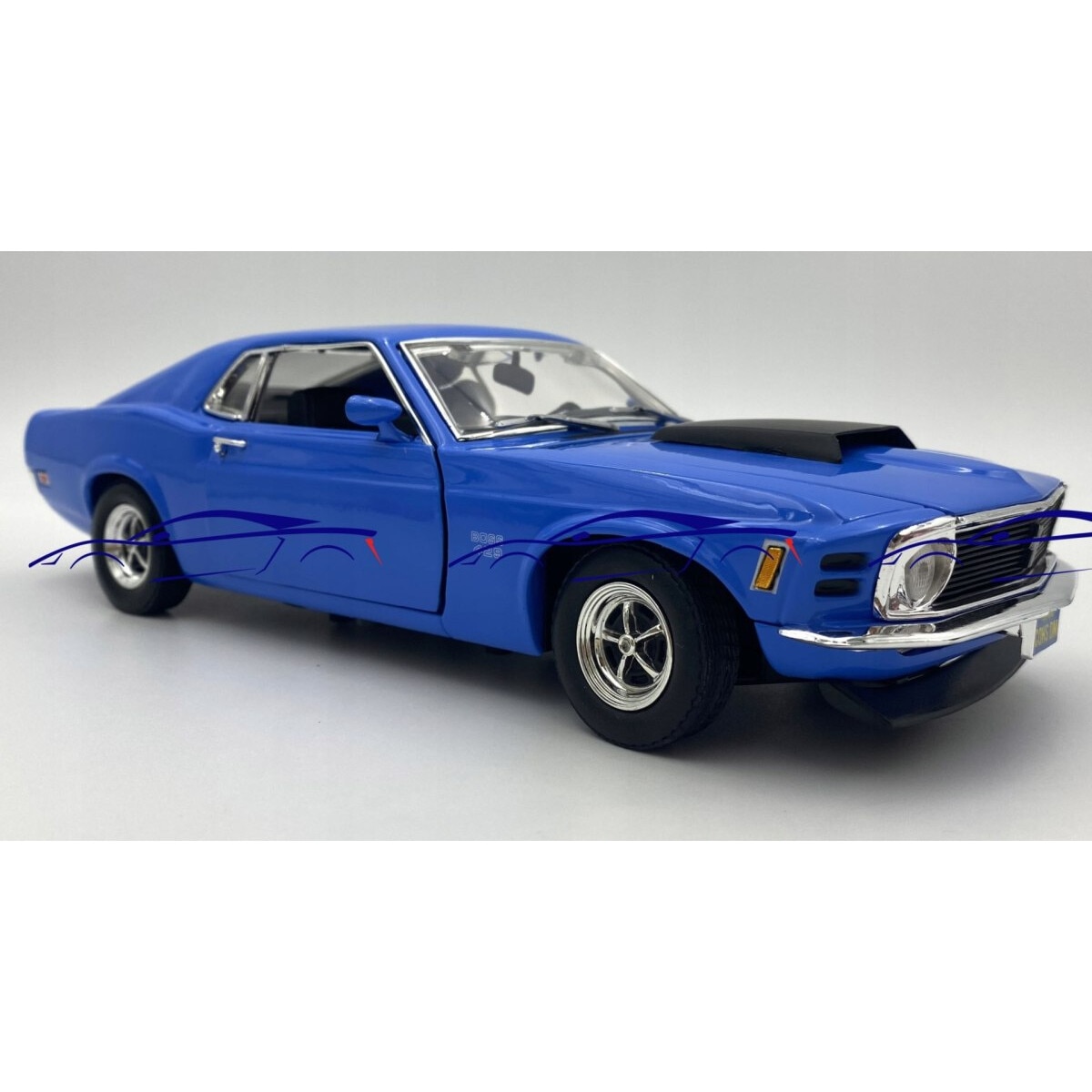 Macheta auto, Motormax, Ford Mustang Boss 429 1970, 1/18, albastru