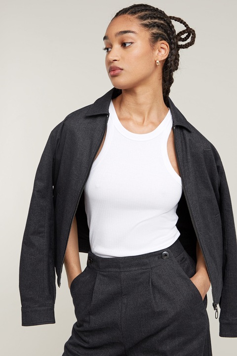 G-STAR, Дънково яке с цип и яка, Антрацитно сиво, XS