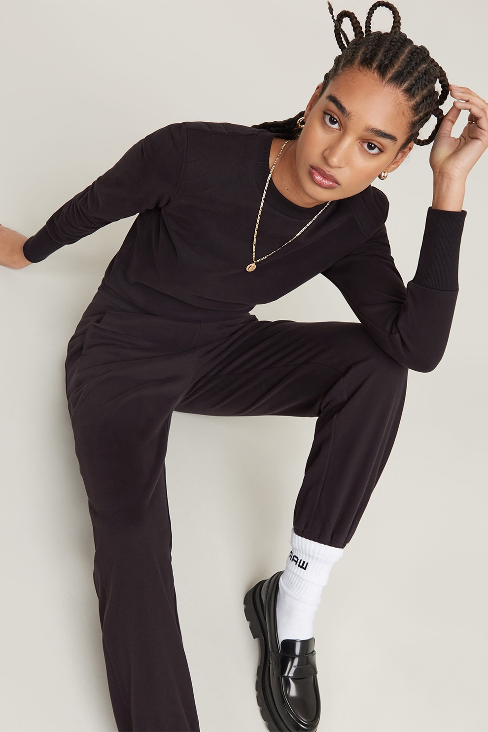 G-Star, Pantaloni de trening cu buzunare oblice, Negru, L