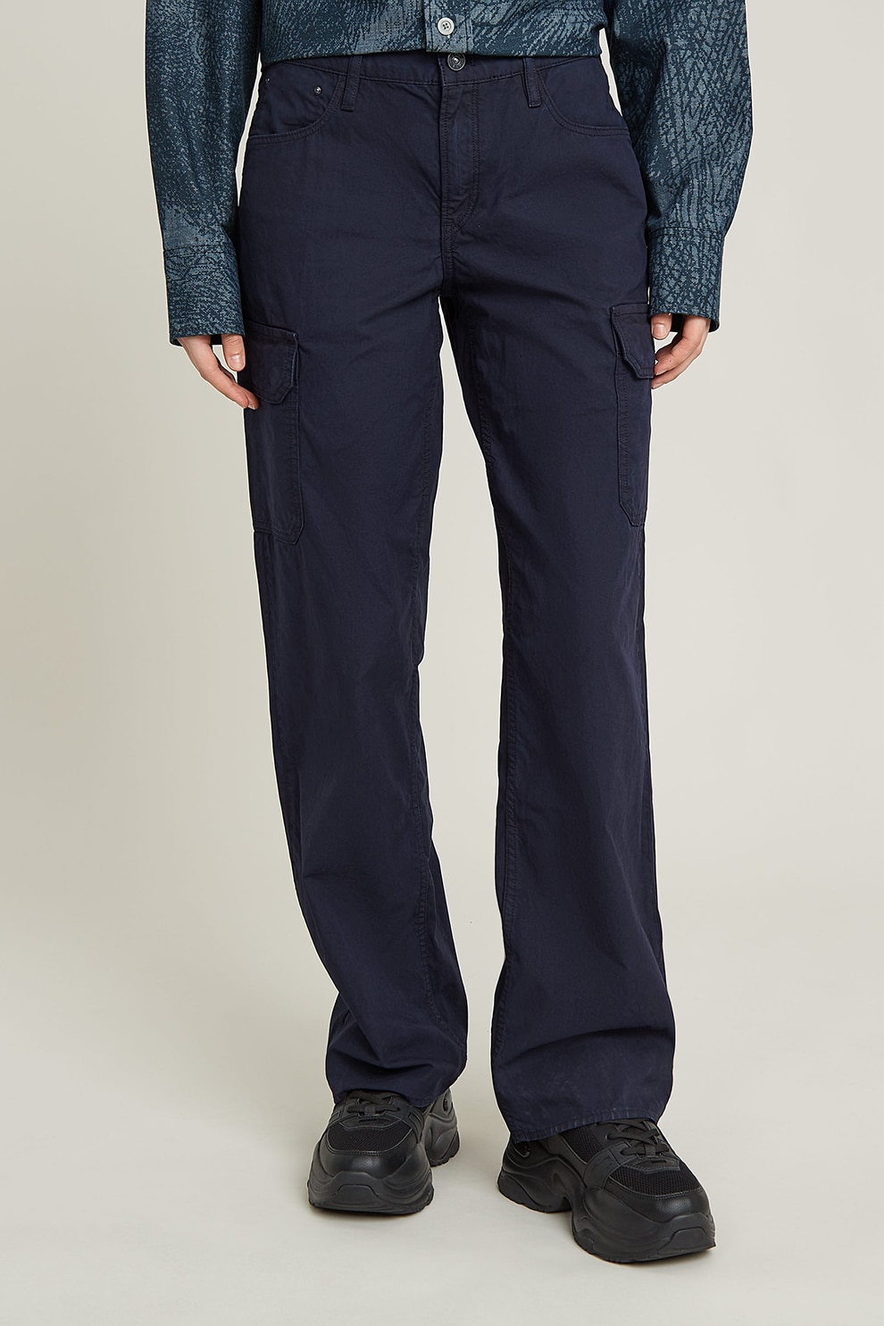 G-STAR, Pantaloni cargo cu talie inalta, Bleumarin, W26-L32