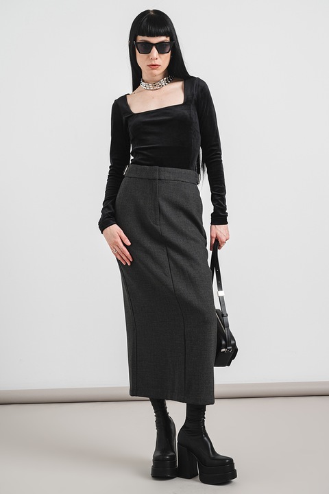 G-STAR, Bluza din catifea cu decolteu patrat, Negru