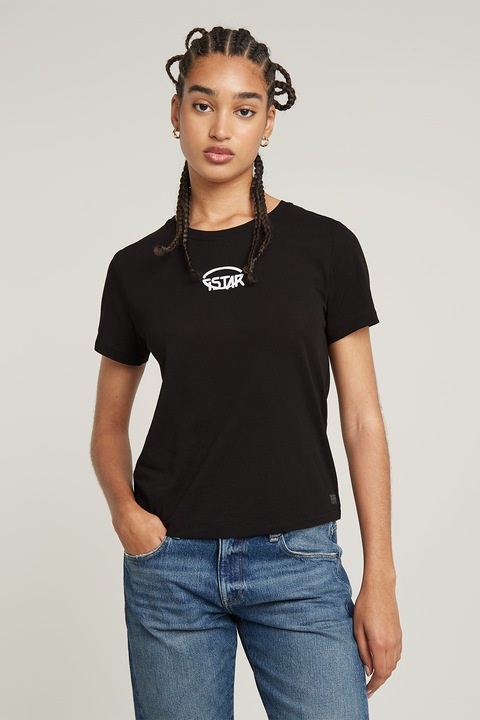 G-STAR, Tricou de bumbac cu logo, Negru