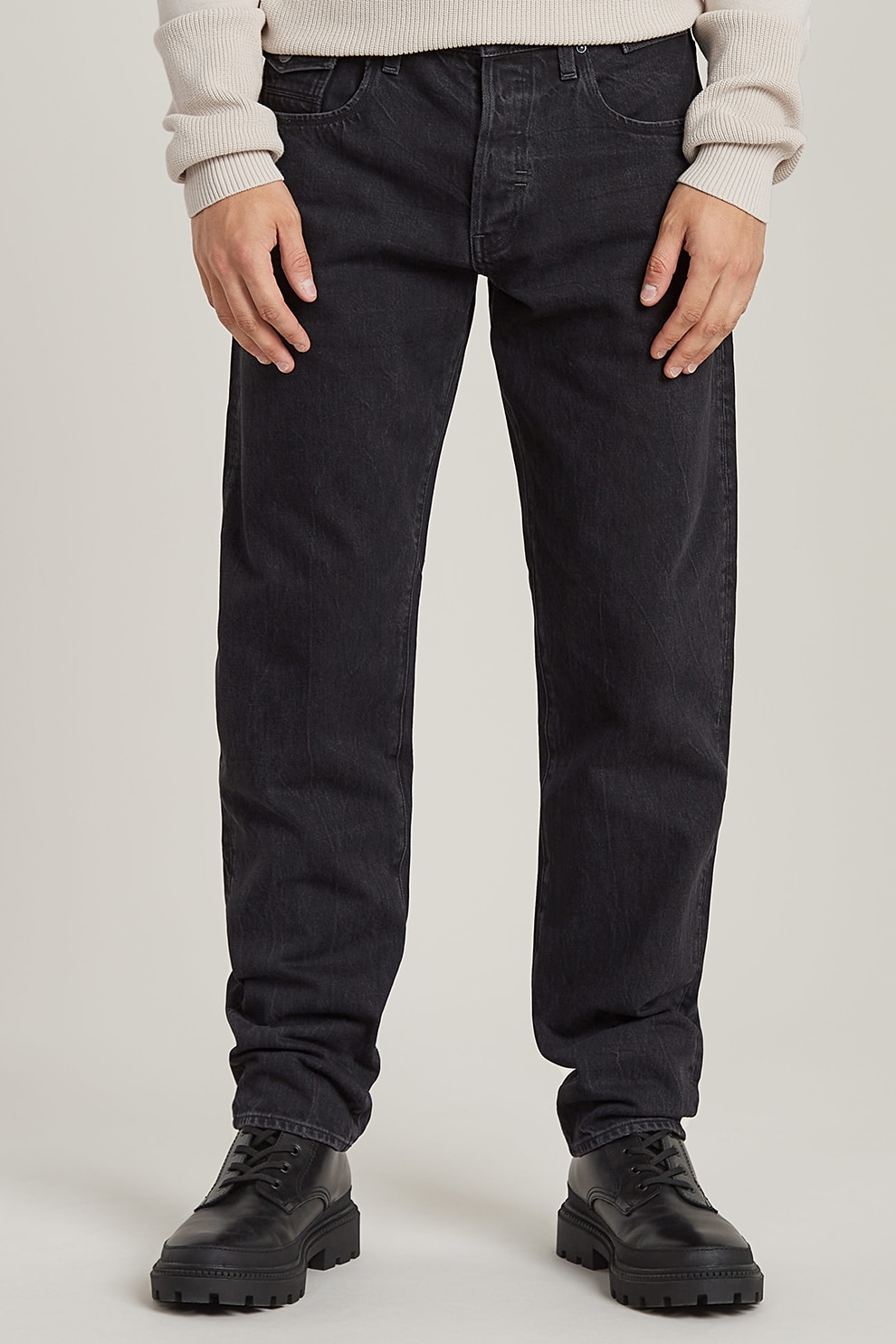 G-Star, Blugi regular fit cu croiala conica Morry, Negru stins, W34-L32