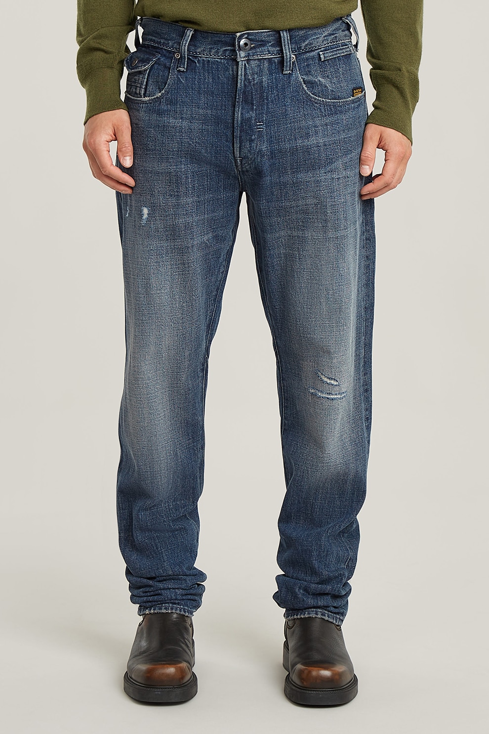 G-Star, Blugi regular fit cu croiala conica Morry, Albastru prafuit, W32-L32