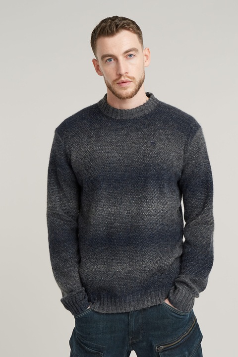 G-STAR, Pulóver színátmenetes csíkos mintával, Sötétszürke/Tengerészkék, S