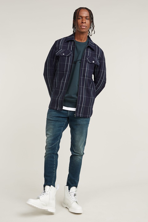 G-Star, Памучно яке на каре с джобове с капачета и цип, Тъмносин, M