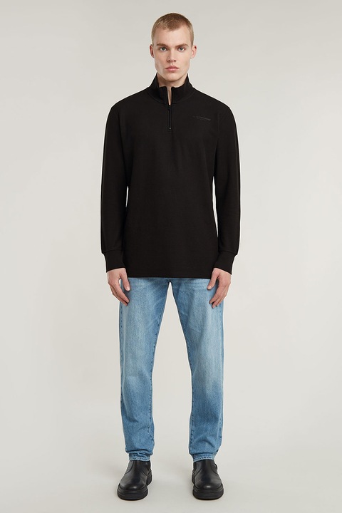 G-Star, Суитшърт от органичен памук с къс цип, Черен