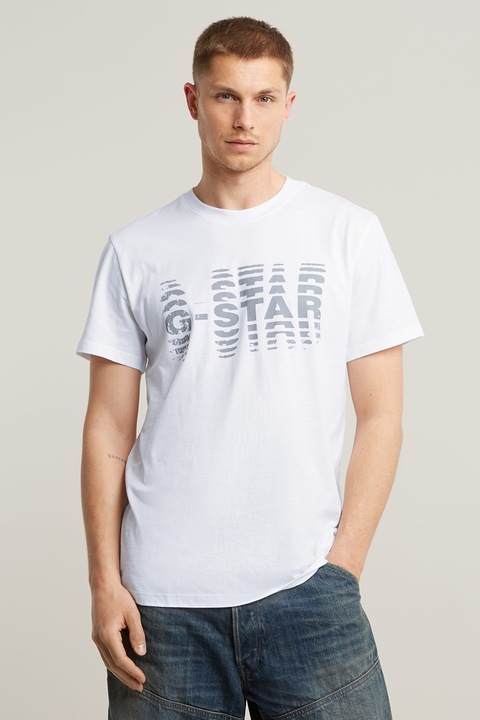 G-Star, Тениска от органичен памук с лого, Бял