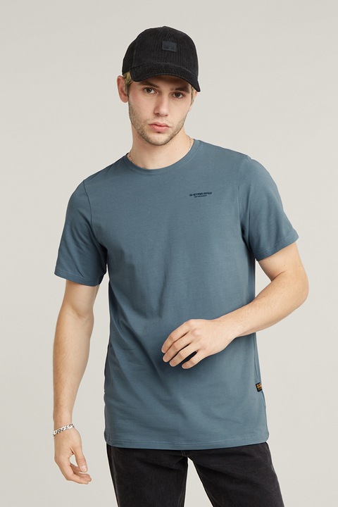 G-STAR, Слим тениска Base с овално деколте, Прашно синьо