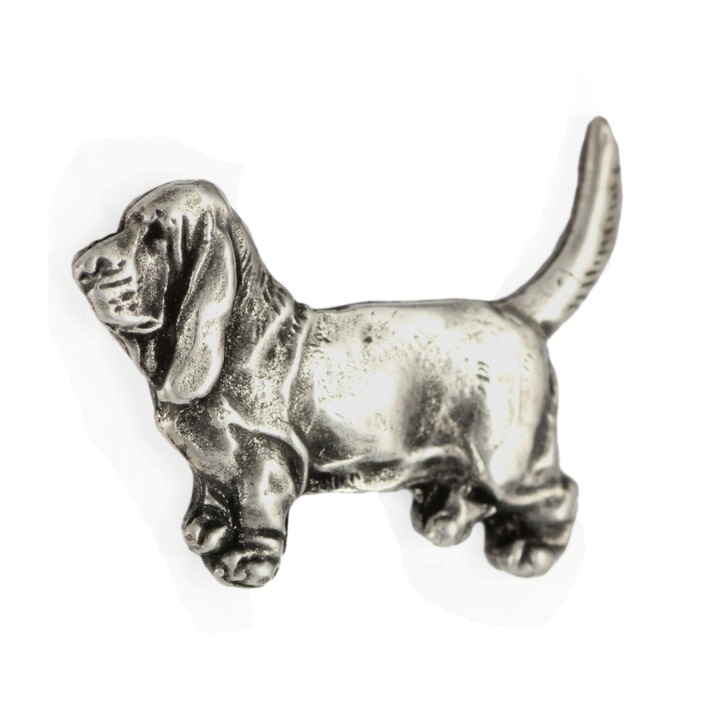 Brosa Basset Hound I Art-Dog, Aliaj, placata cu argint, Argintiu