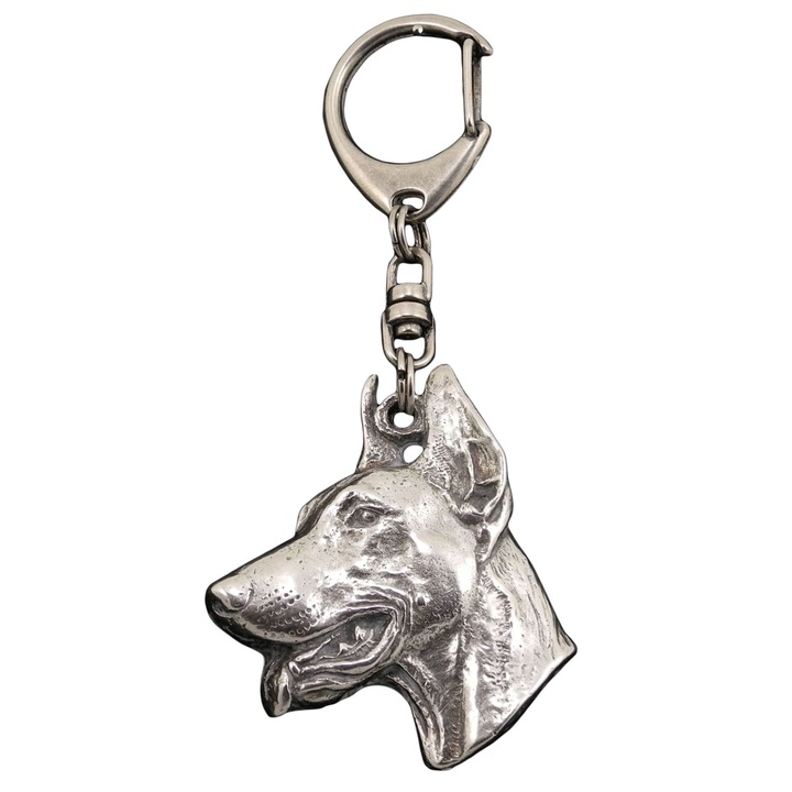 Art-Dog Dobermann kulcstartó, ötvözet, ezüstözött, táskára vagy hátizsákra