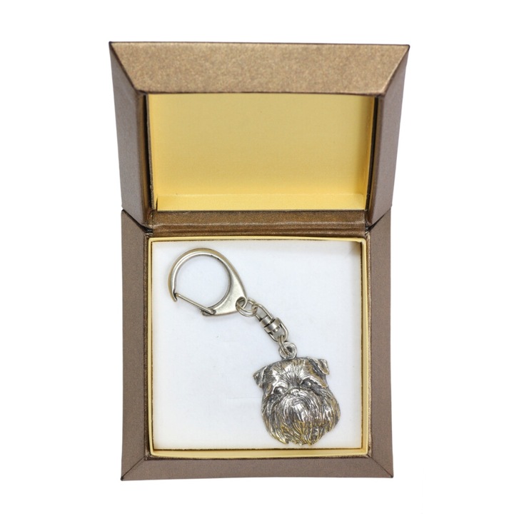 Griffon Bruxellois - Ezüstözött kulcstartó kutyával díszdobozban, táskadísz, hátizsák medál Art-Dog márkától