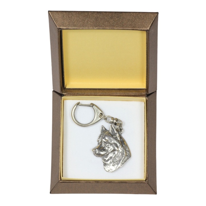 Kulcstartó, Art-Dog, cink-alumínium ötvözet, ezüstözött, szibériai husky minta, díszdoboz, ezüst