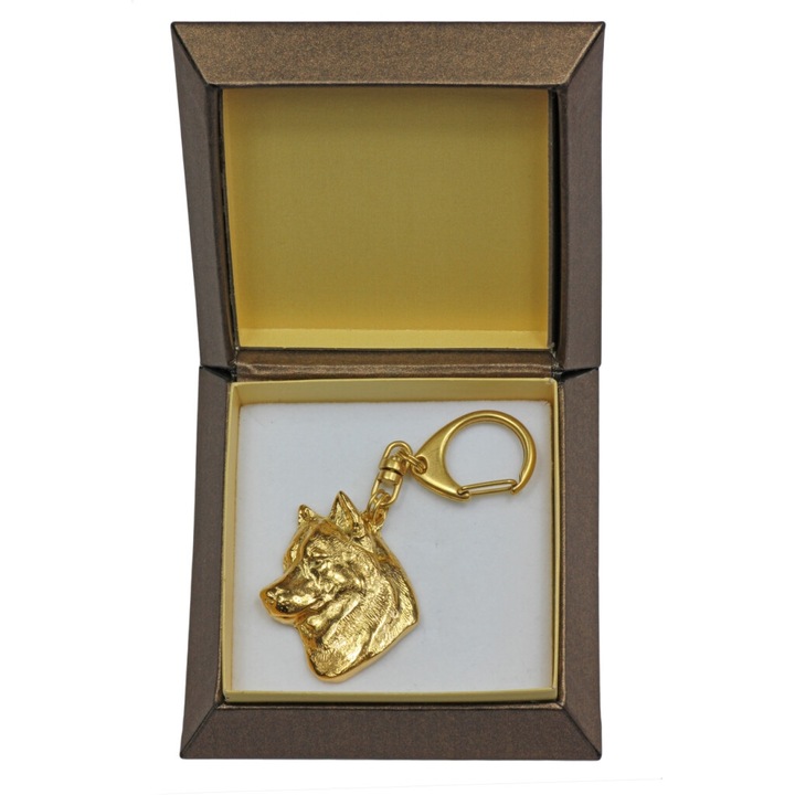 Art-Dog Szibériai Husky kulcstartó, aranyozott, díszdobozban, dekoratív