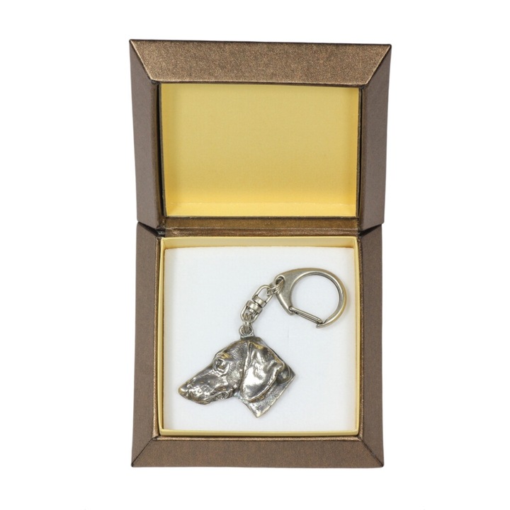 Drótszőrű tacskó kulcstartó, Art-Dog, ezüstözött, díszdobozban