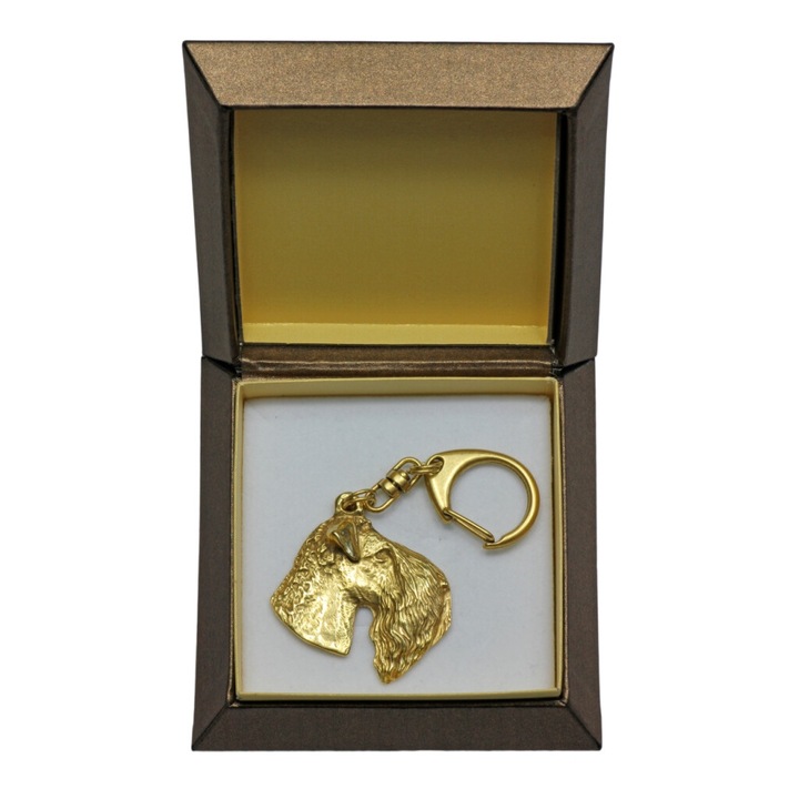 Art-Dog Kerry Blue Terrier kulcstartó, aranyozott, díszdobozban, táskadísznek