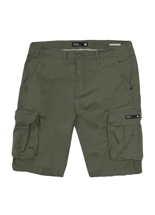 Pantaloni scurti cargo barbati Rebase, verde, bumbac, buzunare, Kaki